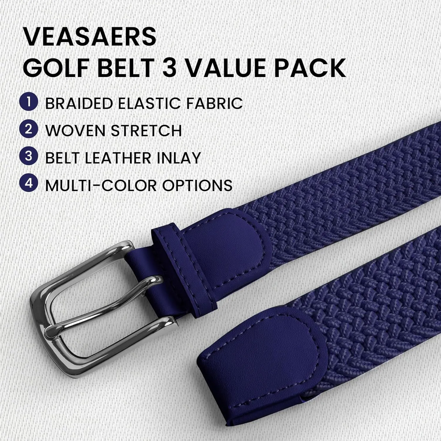 Golf Belts for Men Women 2/3 Pack Braided Elastic Fabric Stretch Canvas Woven Belt for Sports Hiking