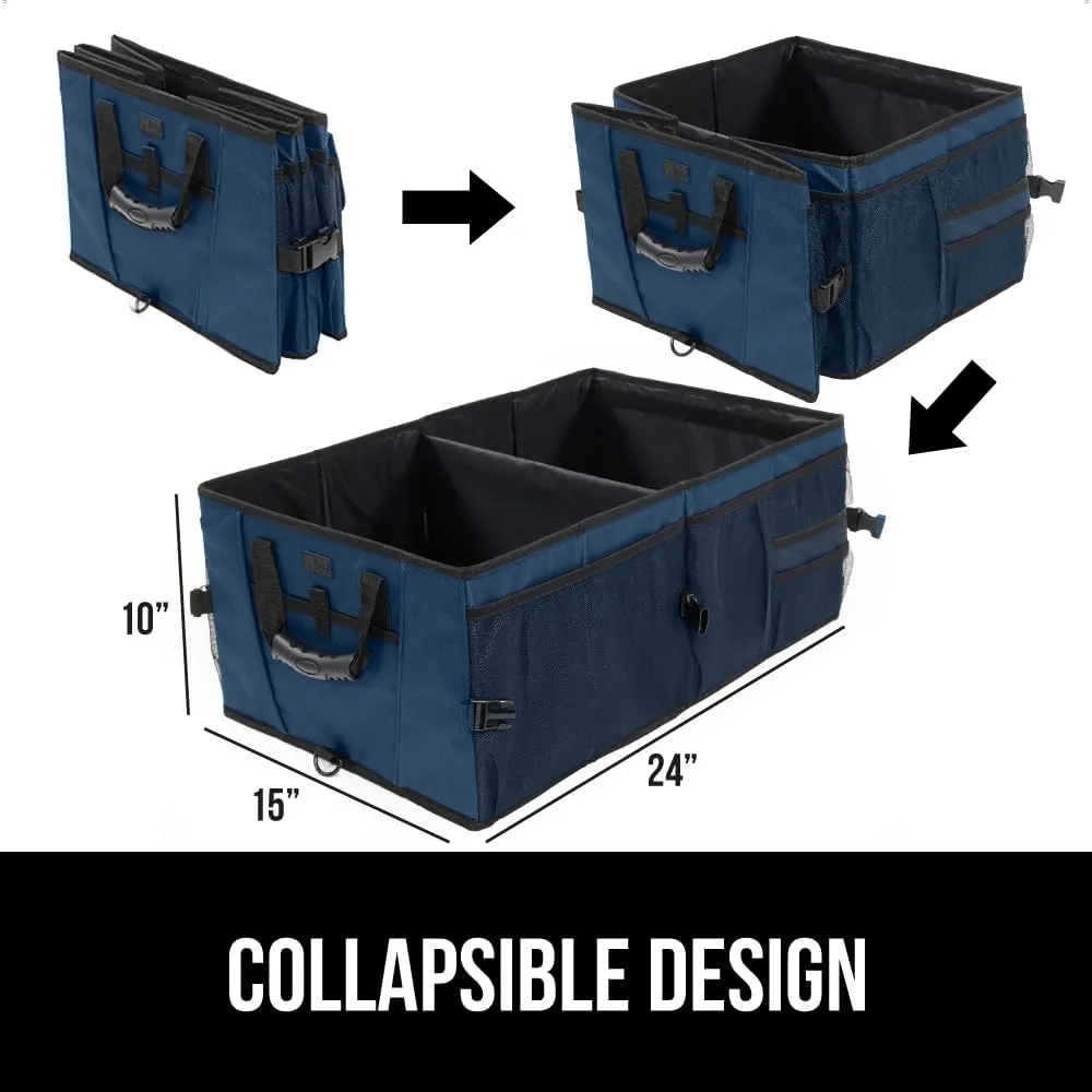 GORILLA GRIP Large Capacity Sturdy Trunk Storage Organizer, Slip and Water Resistant Collapsible Organization Container for Car Sedan or SUV, Multi Compartment Container Box Vehicle Accessories, Blue
