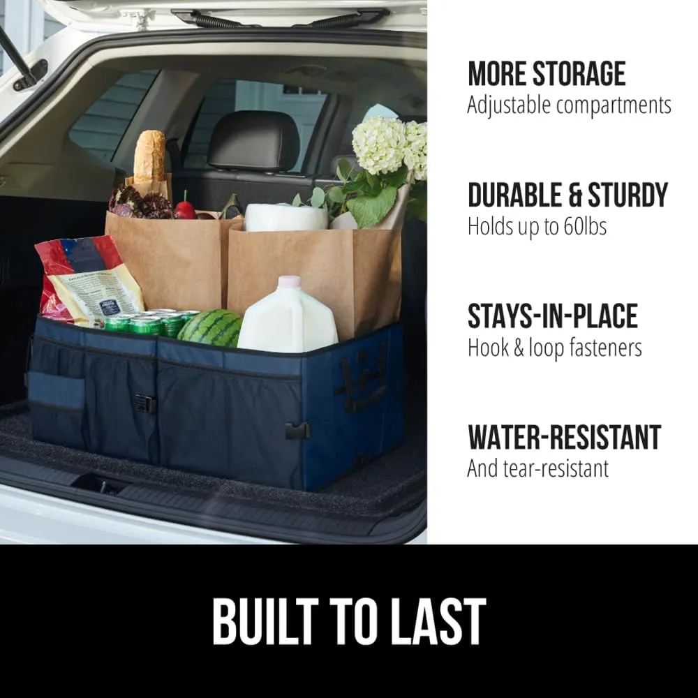 GORILLA GRIP Large Capacity Sturdy Trunk Storage Organizer, Slip and Water Resistant Collapsible Organization Container for Car Sedan or SUV, Multi Compartment Container Box Vehicle Accessories, Blue