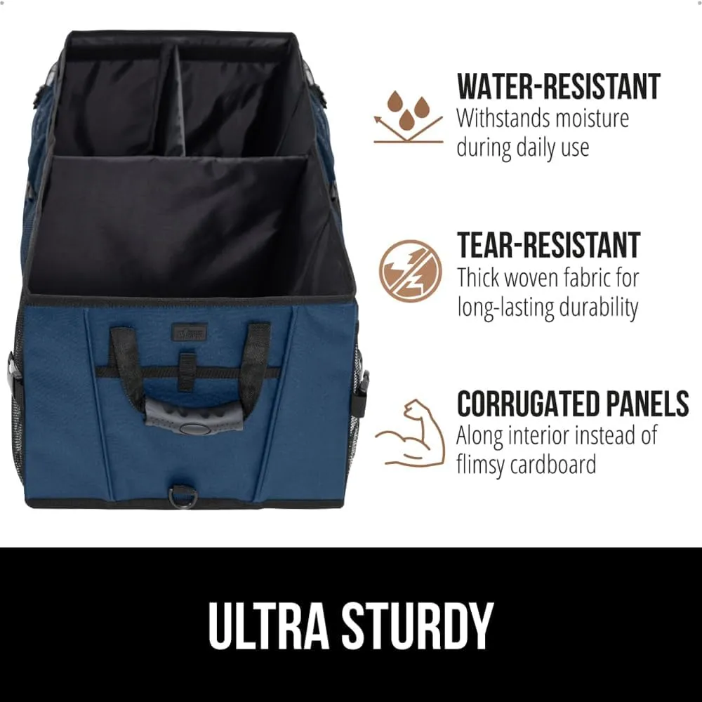 GORILLA GRIP Large Capacity Sturdy Trunk Storage Organizer, Slip and Water Resistant Collapsible Organization Container for Car Sedan or SUV, Multi Compartment Container Box Vehicle Accessories, Blue