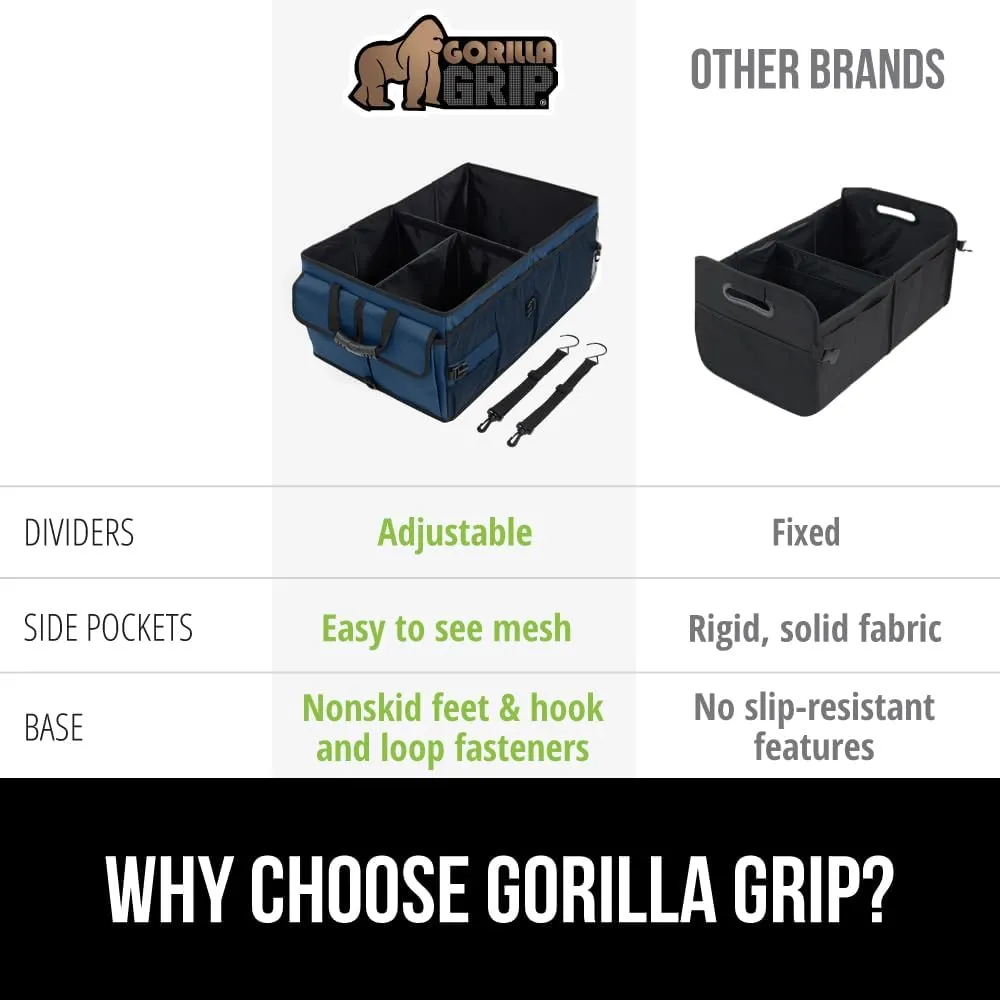 GORILLA GRIP Large Capacity Sturdy Trunk Storage Organizer, Slip and Water Resistant Collapsible Organization Container for Car Sedan or SUV, Multi Compartment Container Box Vehicle Accessories, Blue