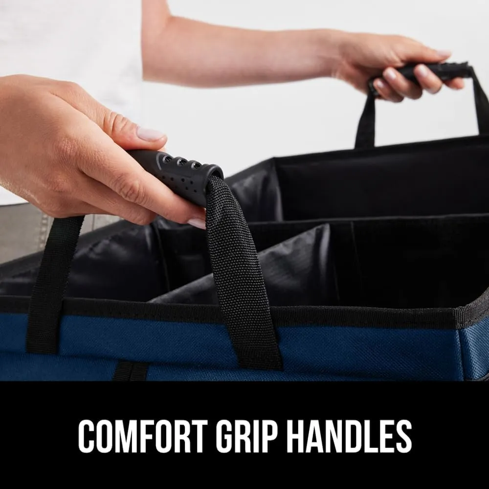 GORILLA GRIP Large Capacity Sturdy Trunk Storage Organizer, Slip and Water Resistant Collapsible Organization Container for Car Sedan or SUV, Multi Compartment Container Box Vehicle Accessories, Blue
