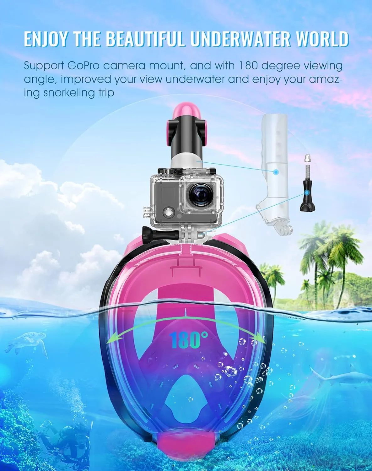 Greatever G2 Snorkeling Gear for Adults 2PCS, Full Face Snorkel Mask with Dry Top Snorkel,Anti-Leak & Anti-Fog Snorkel Mask Adult,Foldable Snorkeling Mask with Camera Mount mesh Bag