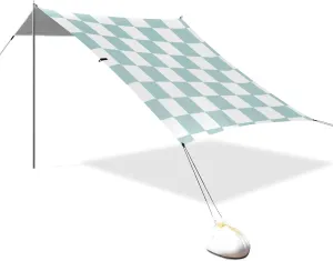 Green and White American Plaid Designed UPF50  Foldable Beach Tent Lightweight Large Sun Shelter Includes Sand Shovel, Sandbags, Stability Poles for Family Trips, Picnics & Camping toldos para