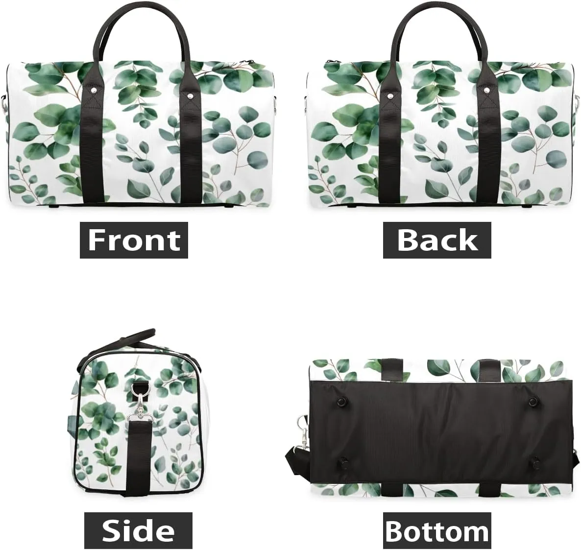 Green Eucalyptus Travel Duffle Bag for Women Men Gym Duffel Foldable Bag Waterproof Weekender Watercolor Floral Plant Leaf Duffle Tote