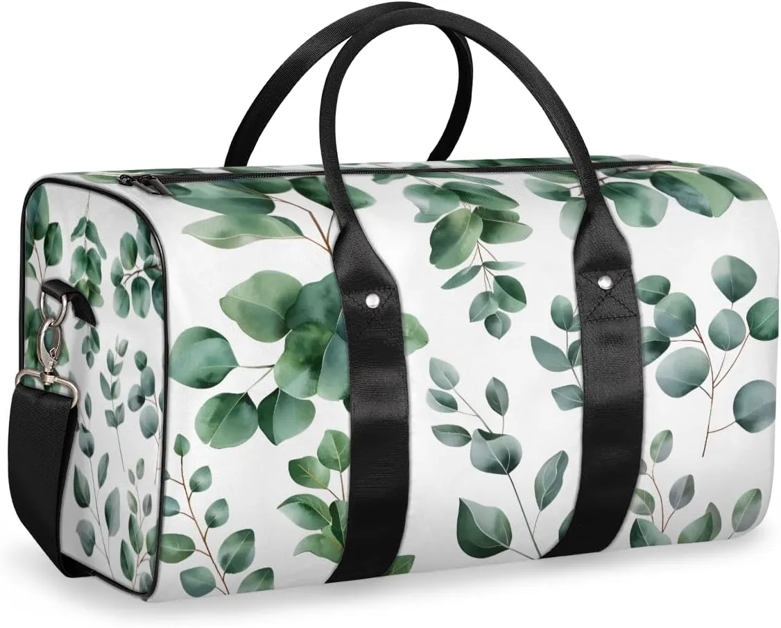 Green Eucalyptus Travel Duffle Bag for Women Men Gym Duffel Foldable Bag Waterproof Weekender Watercolor Floral Plant Leaf Duffle Tote