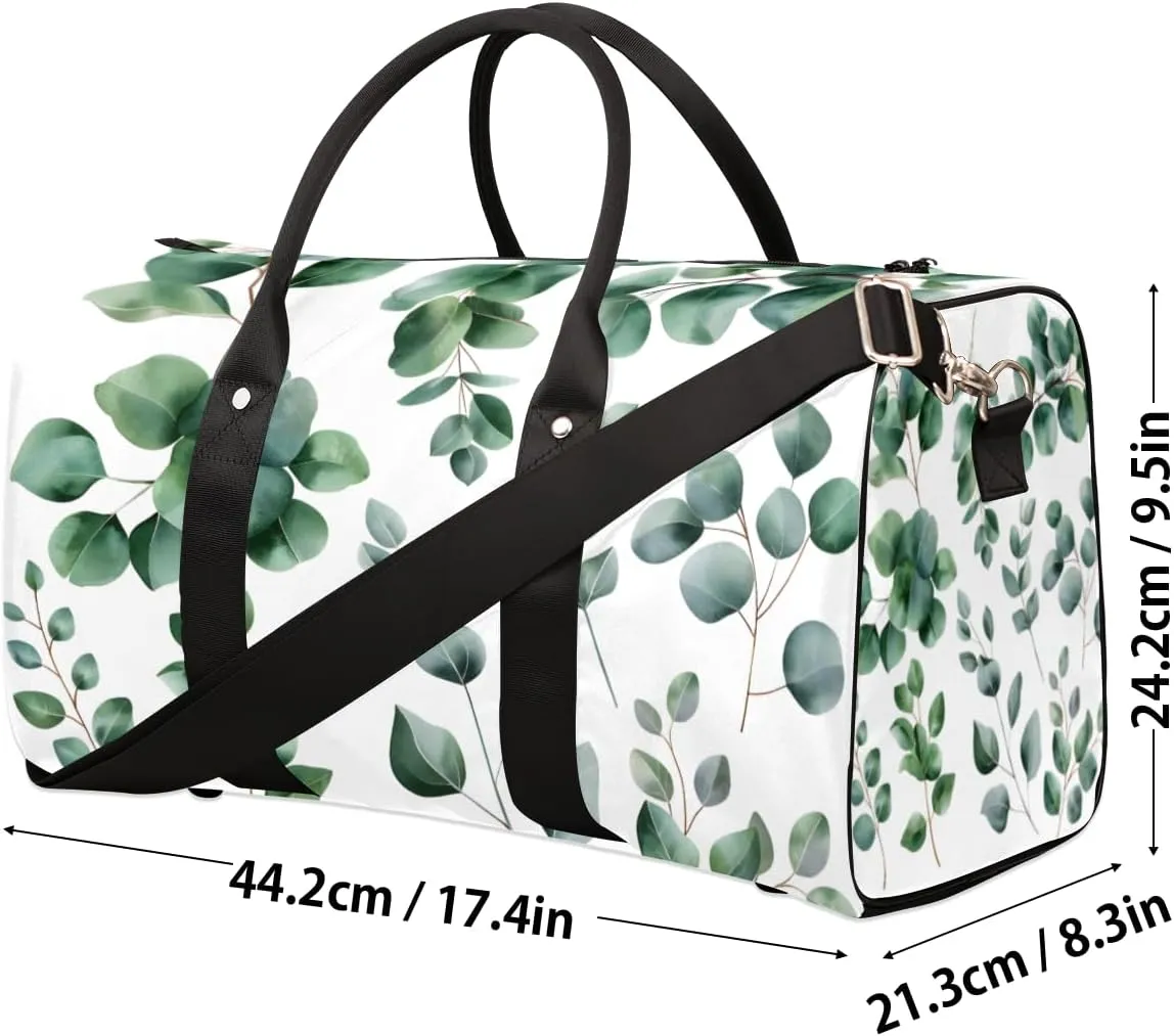 Green Eucalyptus Travel Duffle Bag for Women Men Gym Duffel Foldable Bag Waterproof Weekender Watercolor Floral Plant Leaf Duffle Tote