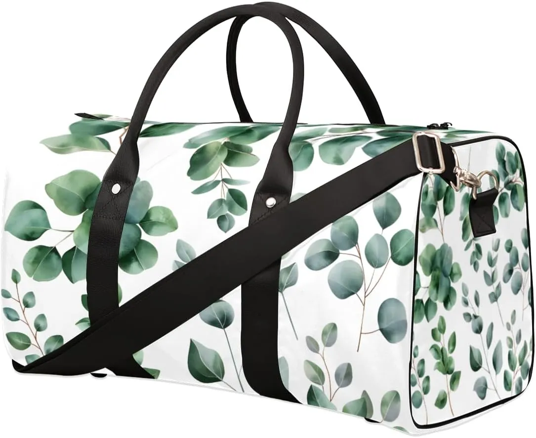 Green Eucalyptus Travel Duffle Bag for Women Men Gym Duffel Foldable Bag Waterproof Weekender Watercolor Floral Plant Leaf Duffle Tote