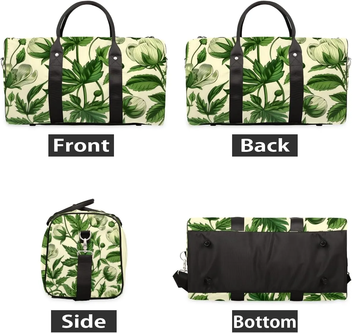 Green Leaves Travel Duffle Bag for Women Men Gym Duffel Foldable Bag Waterproof Weekender Aesthetic Plant Duffle Tote
