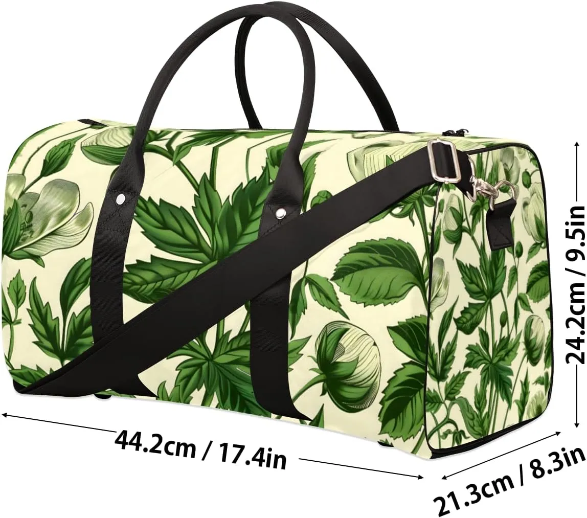 Green Leaves Travel Duffle Bag for Women Men Gym Duffel Foldable Bag Waterproof Weekender Aesthetic Plant Duffle Tote