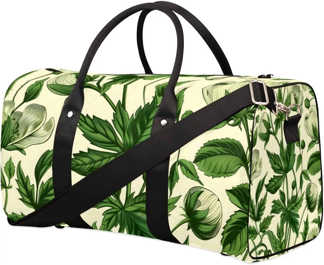 Green Leaves Travel Duffle Bag for Women Men Gym Duffel Foldable Bag Waterproof Weekender Aesthetic Plant Duffle Tote
