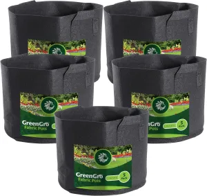 GreenGro 5-Pack 2 Gallon Nonwoven Fabric Grow Bags - Fabric Planting Pots/Great for Vegetables, Herbs, Flowers, Shrubs/Portable for Indoor & Outdoor Plants/Improved Aeration & Drainage