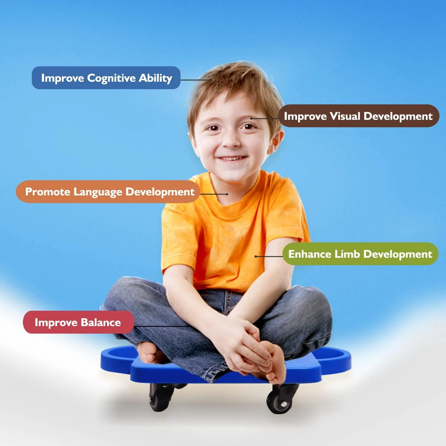 GSE Games & Sports Expert Gym Floor Scooter Board with Handles, Sitting Scooter for Kids Indoor Play Equipment, Fun Scoot Board with Non-Marring Plastic Casters for Children
