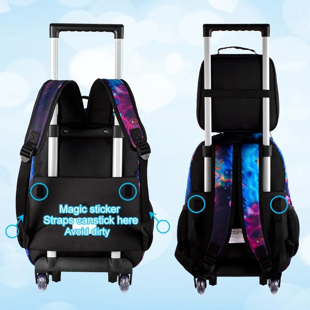 gxtvo Kids Rolling Backpack for Girls, Roller Wheeled Bookbag - Wheeled Elementary School Bag - 3PCS Cat