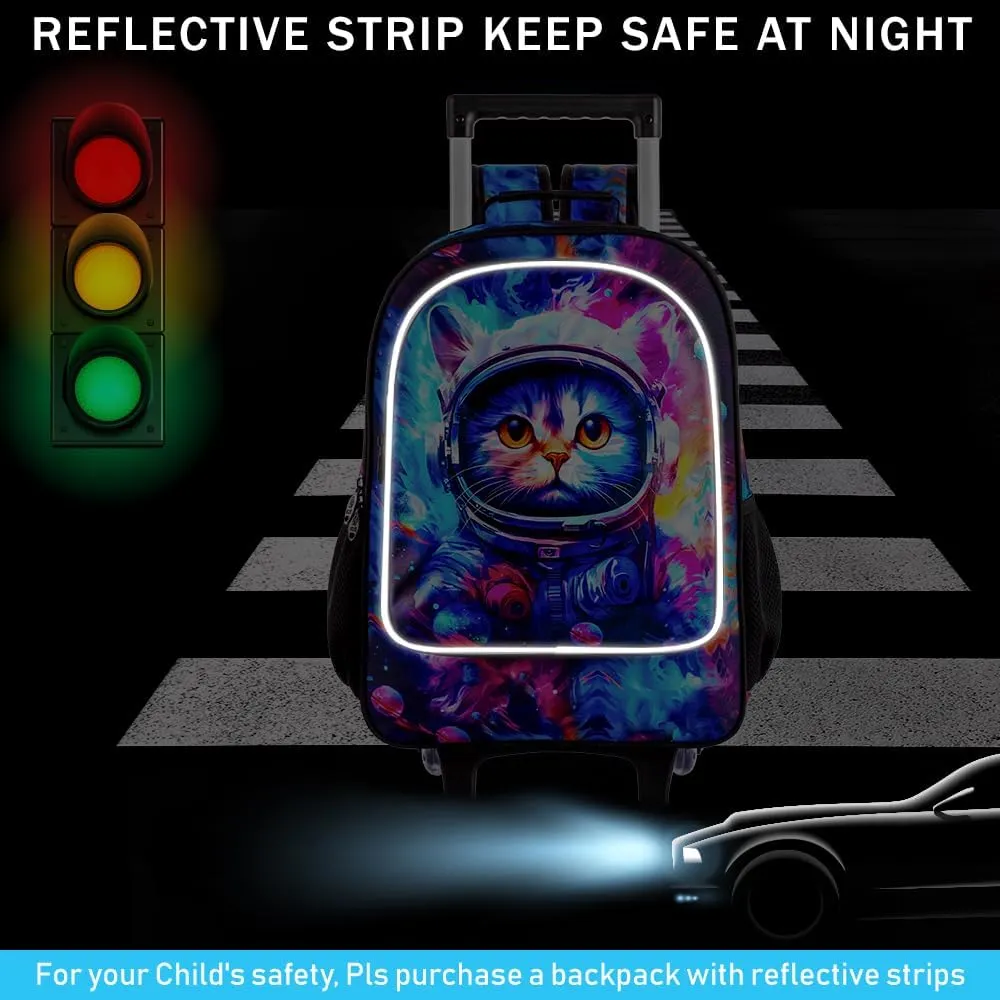 gxtvo Kids Rolling Backpack for Girls, Roller Wheeled Bookbag - Wheeled Elementary School Bag - 3PCS Cat
