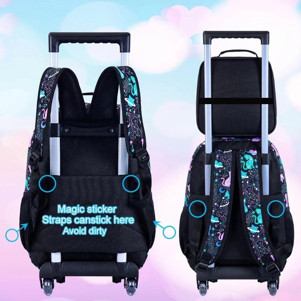 gxtvo Kids Rolling Backpack for Girls, Roller Wheeled Bookbag - Wheeled Elementary School Bag