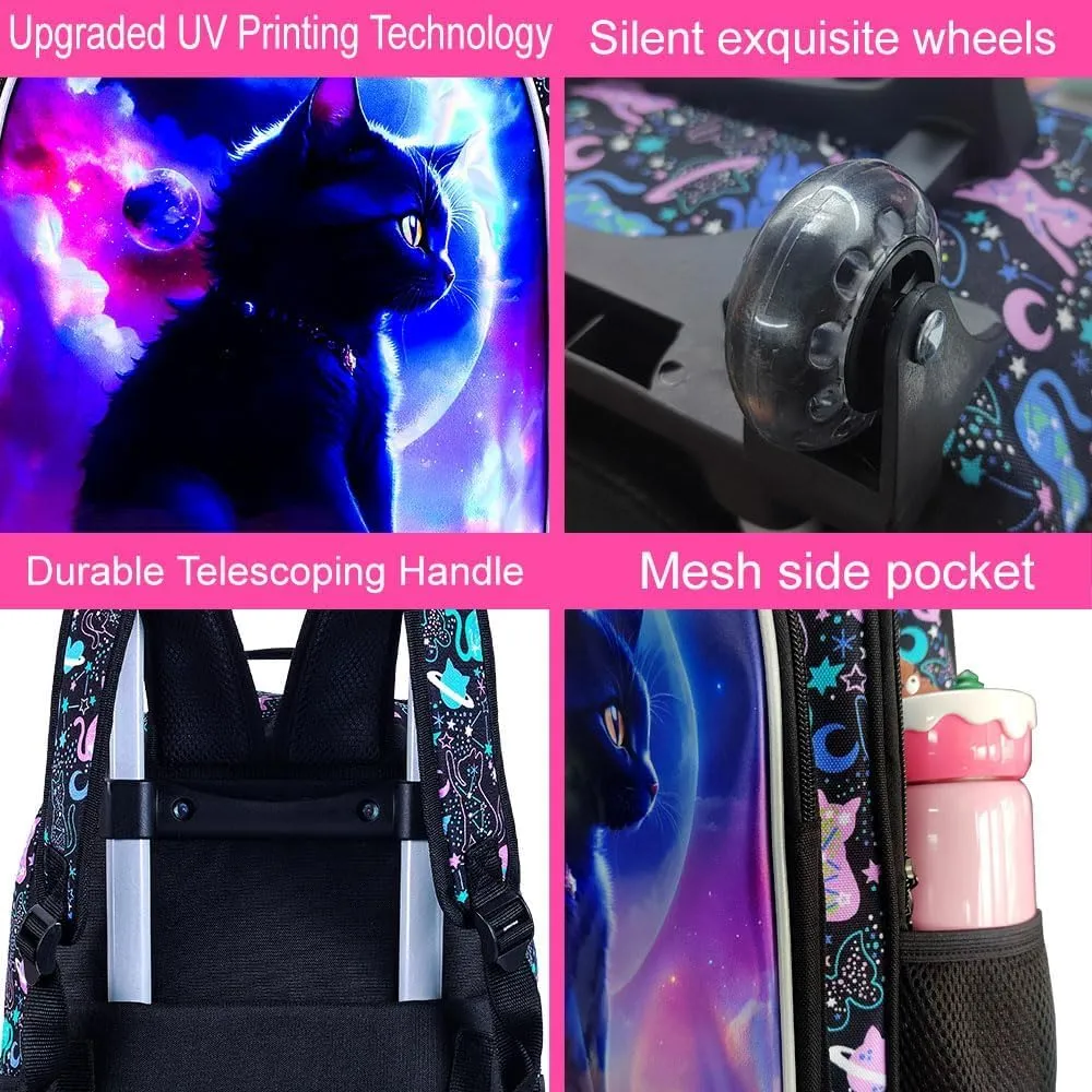 gxtvo Kids Rolling Backpack for Girls, Roller Wheeled Bookbag - Wheeled Elementary School Bag