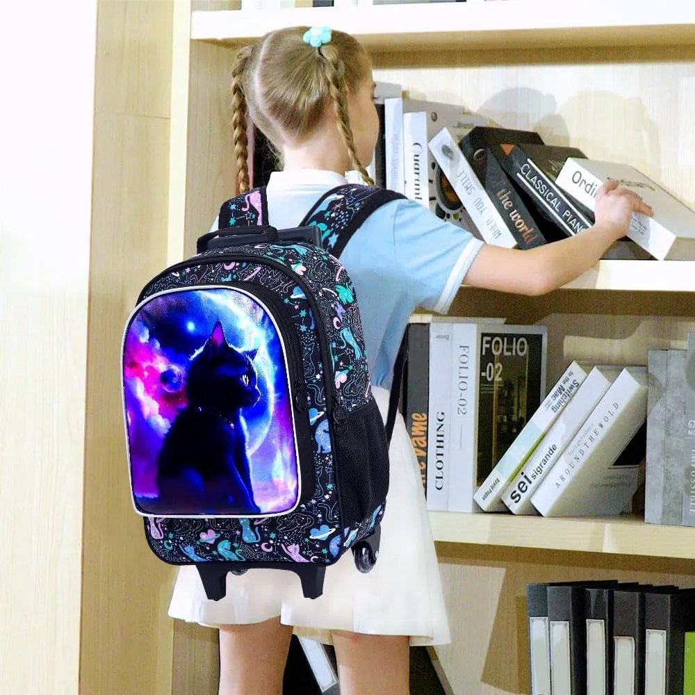 gxtvo Kids Rolling Backpack for Girls, Roller Wheeled Bookbag - Wheeled Elementary School Bag