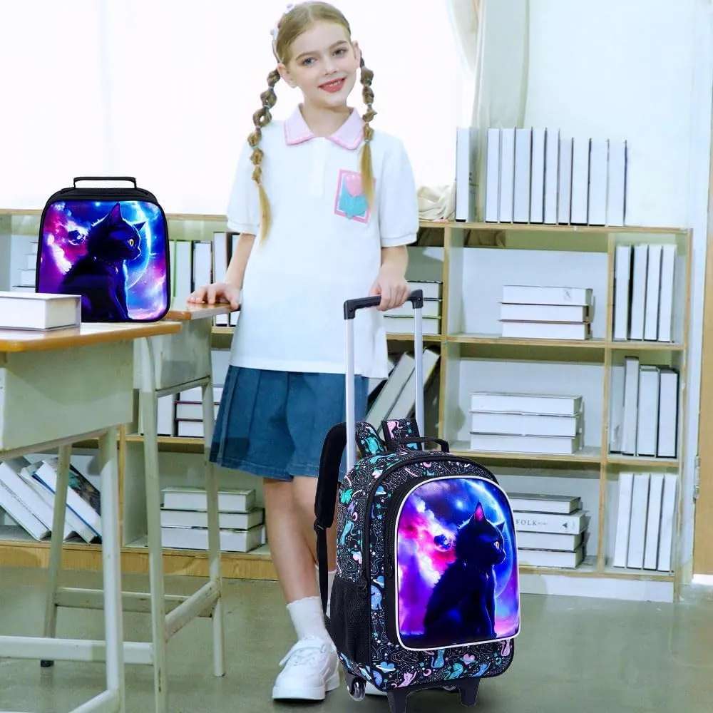 gxtvo Kids Rolling Backpack for Girls, Roller Wheeled Bookbag - Wheeled Elementary School Bag