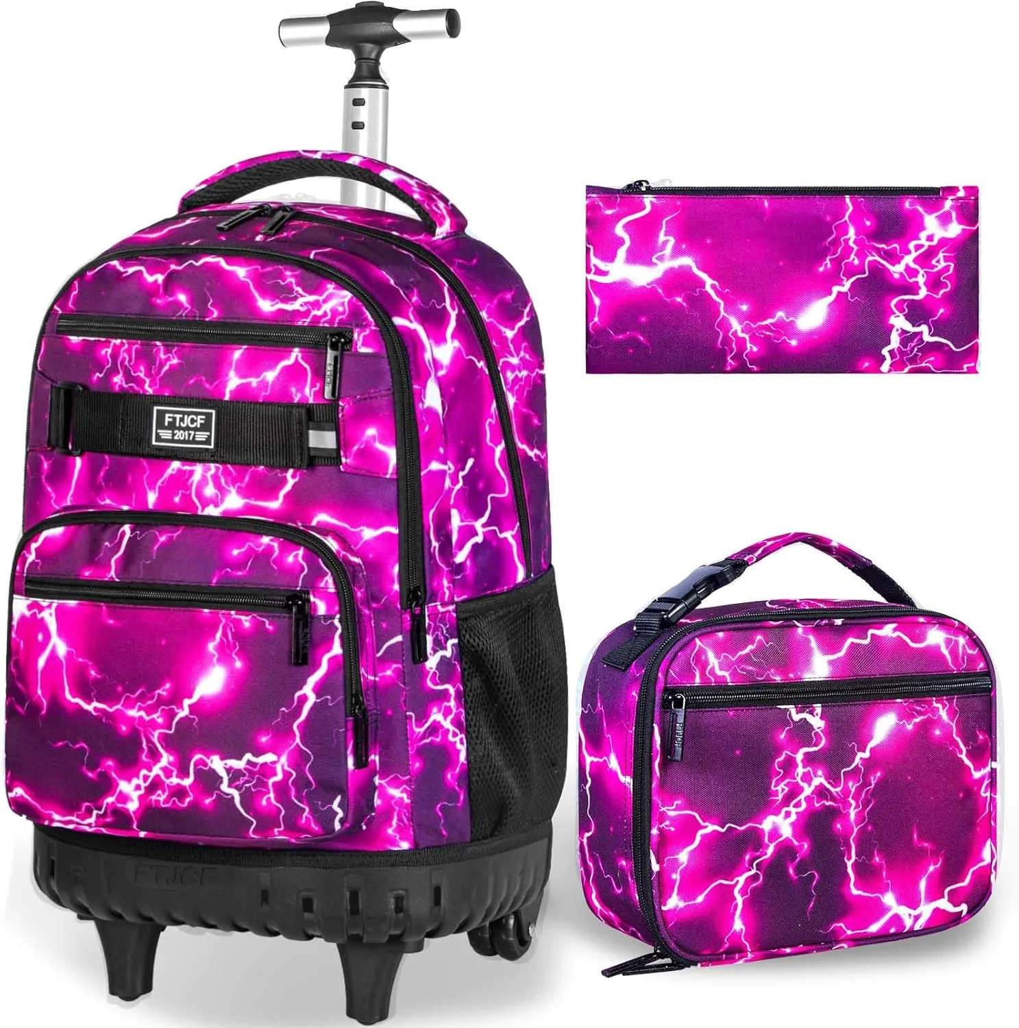 gxtvo Rolling Backpack for Girls, Women Wheeled Bookbag with Lunch Box for Adults, Water Resistant Roller School Bag for College Teens Kids Travel - Lightning Red