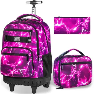 gxtvo Rolling Backpack for Girls, Women Wheeled Bookbag with Lunch Box for Adults, Water Resistant Roller School Bag for College Teens Kids Travel - Lightning Red
