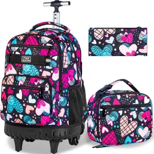 gxtvo Rolling Backpack for Womens and Mens, Adults Wheeled Bookbag with Lunch Box for Girls and Boys.