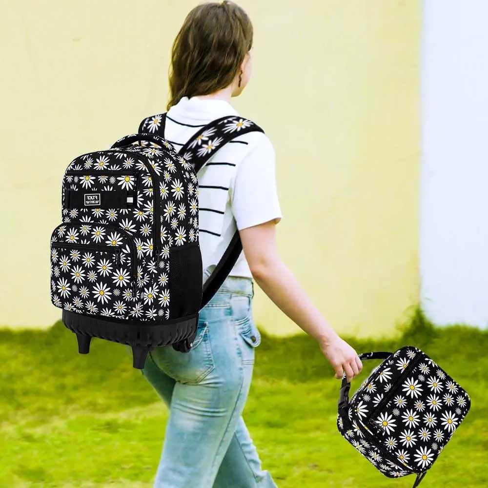 gxtvo Rolling Backpack for Womens and Mens, Adults Wheeled Bookbag with Lunch Box for Girls and Boys.