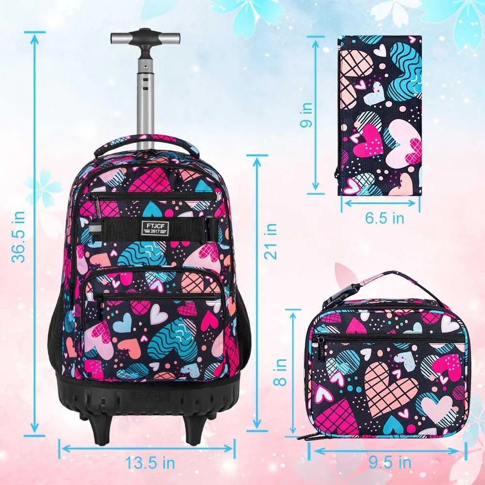 gxtvo Rolling Backpack for Womens and Mens, Adults Wheeled Bookbag with Lunch Box for Girls and Boys.