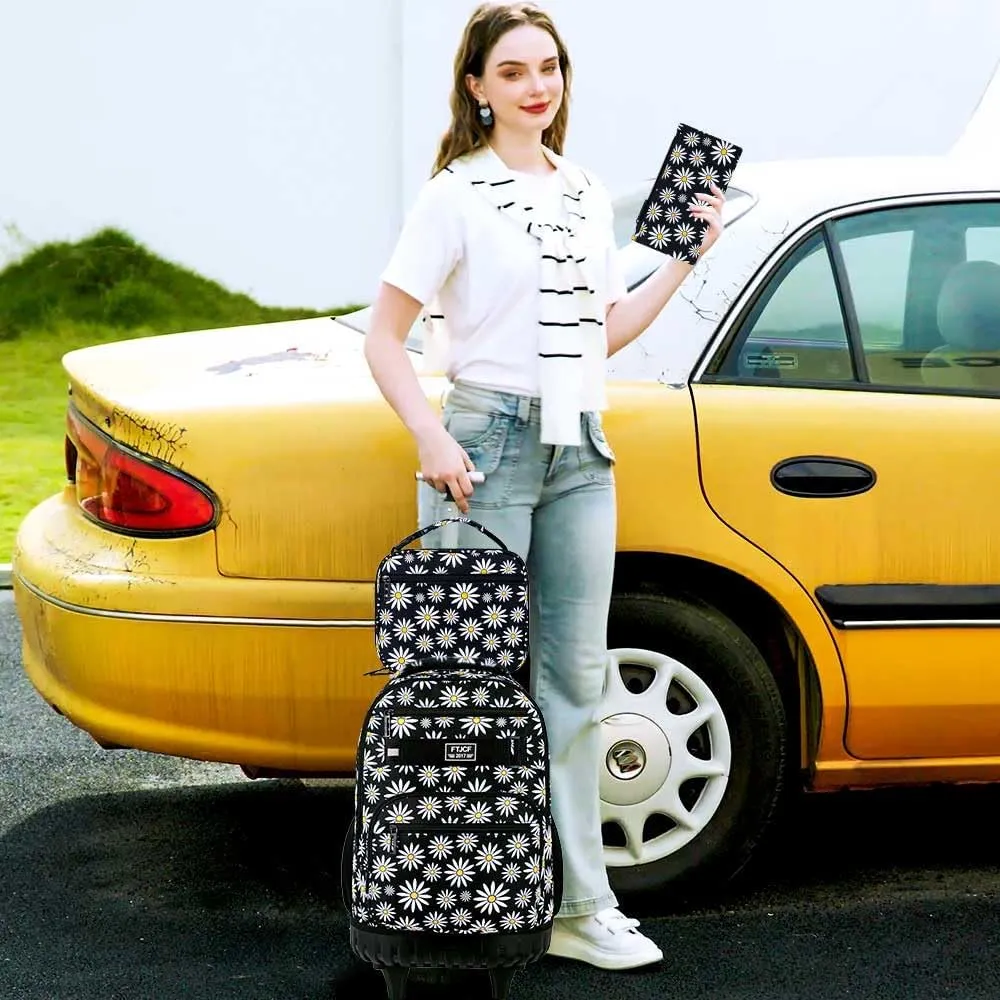 gxtvo Rolling Backpack for Womens and Mens, Adults Wheeled Bookbag with Lunch Box for Girls and Boys.
