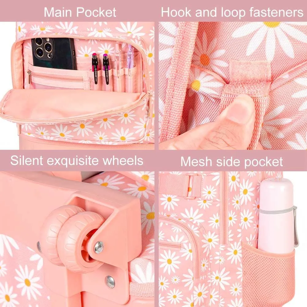 gxtvo Rolling Backpack for Womens and Mens, Adults Wheeled Bookbag with Lunch Box for Girls and Boys.