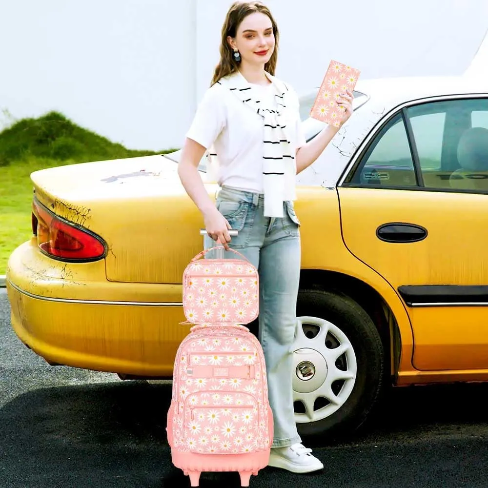 gxtvo Rolling Backpack for Womens and Mens, Adults Wheeled Bookbag with Lunch Box for Girls and Boys.