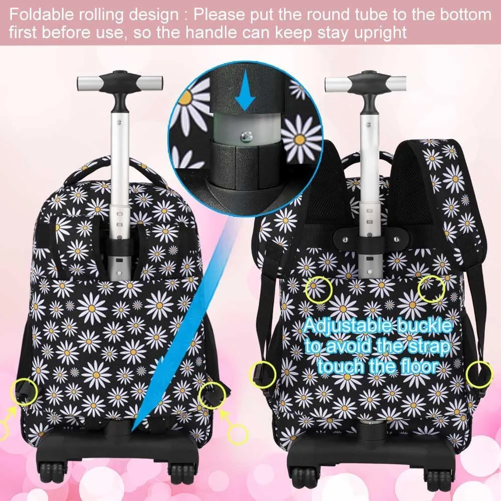 gxtvo Rolling Backpack for Womens and Mens, Adults Wheeled Bookbag with Lunch Box for Girls and Boys.