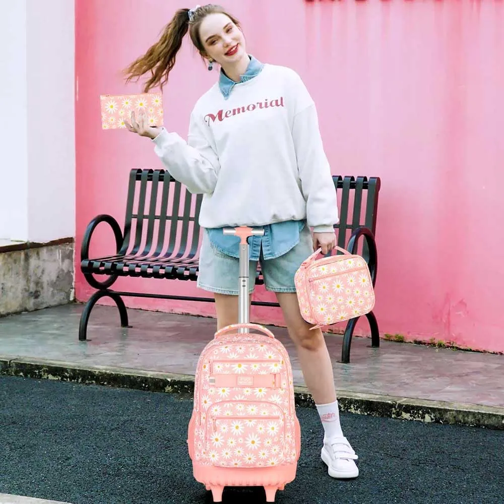 gxtvo Rolling Backpack for Womens and Mens, Adults Wheeled Bookbag with Lunch Box for Girls and Boys.