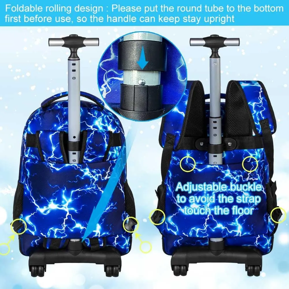 gxtvo Rolling Backpack for Womens and Mens, Adults Wheeled Bookbag with Lunch Box for Girls and Boys.