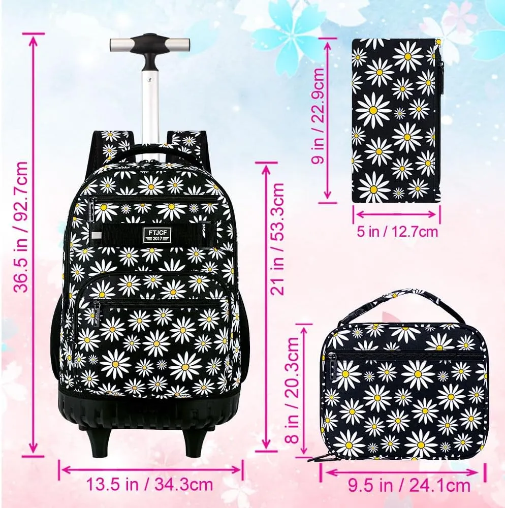 gxtvo Rolling Backpack for Womens and Mens, Adults Wheeled Bookbag with Lunch Box for Girls and Boys.