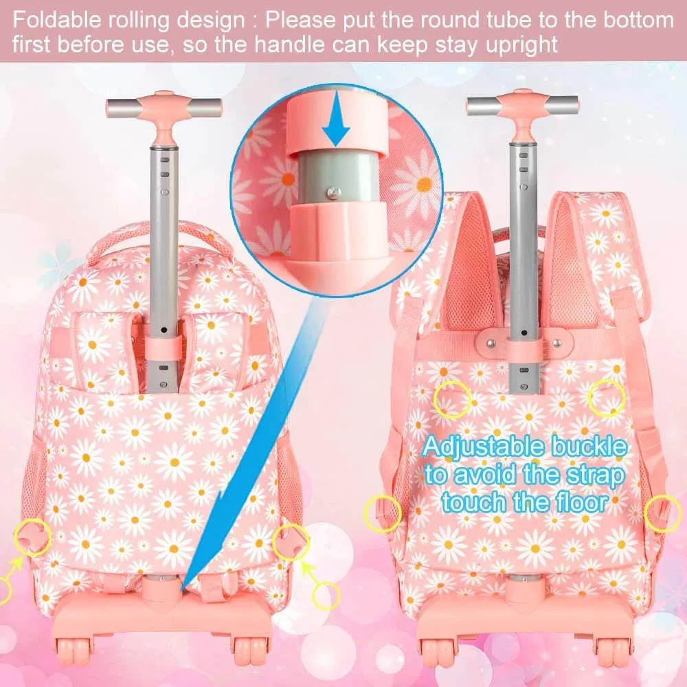 gxtvo Rolling Backpack for Womens and Mens, Adults Wheeled Bookbag with Lunch Box for Girls and Boys.