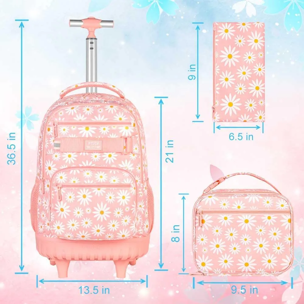 gxtvo Rolling Backpack for Womens and Mens, Adults Wheeled Bookbag with Lunch Box for Girls and Boys.
