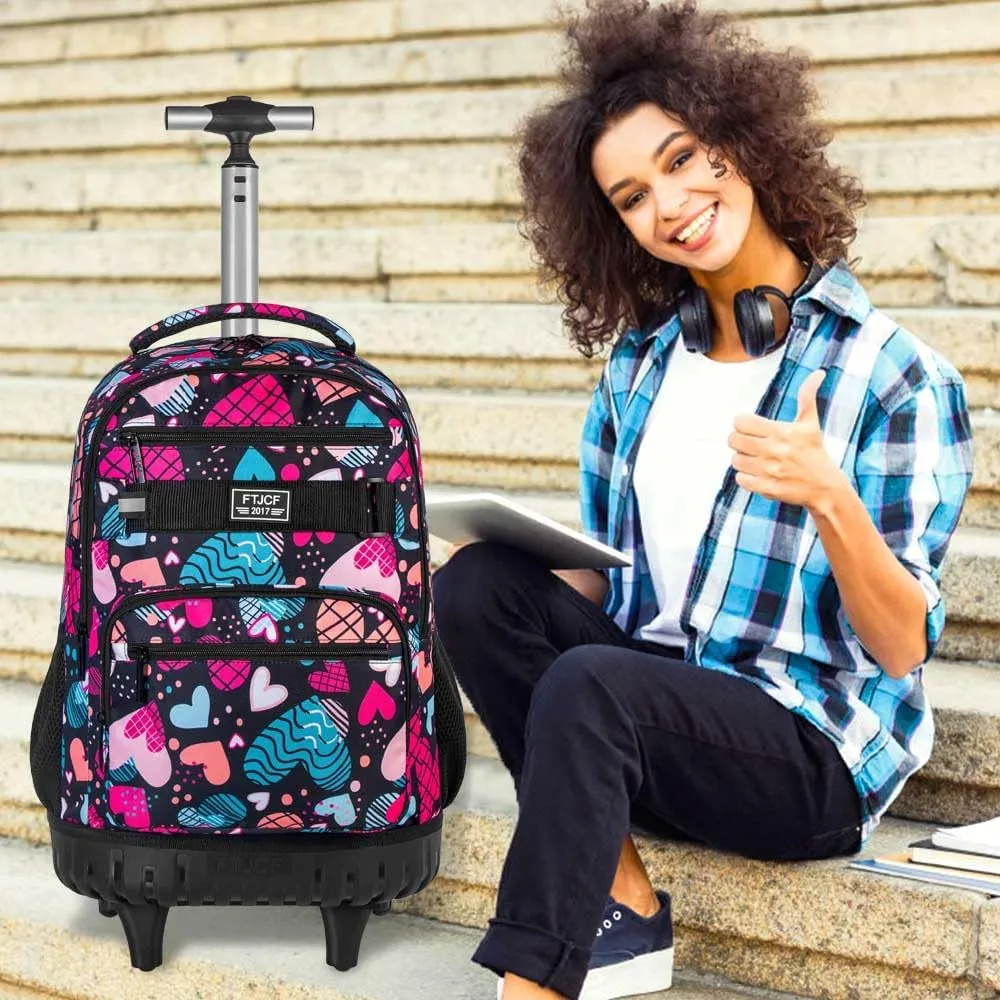 gxtvo Rolling Backpack for Womens and Mens, Adults Wheeled Bookbag with Lunch Box for Girls and Boys.