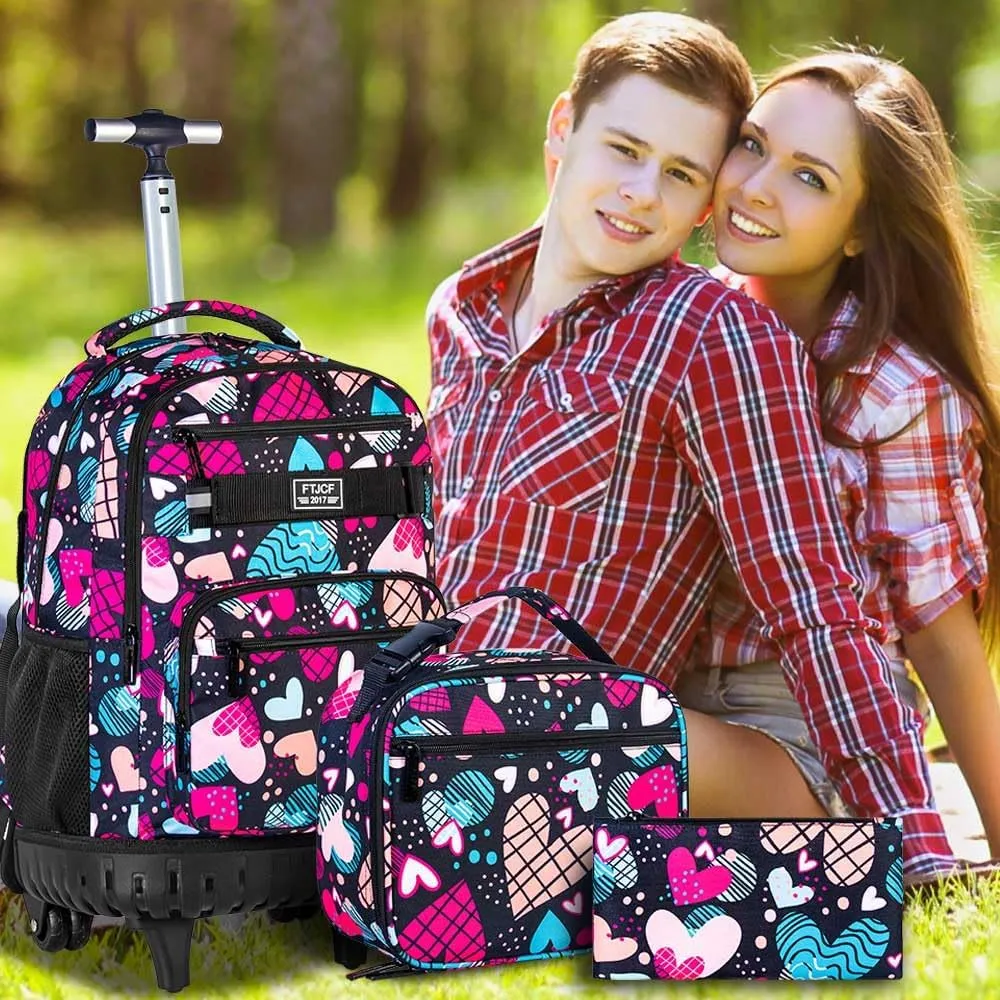 gxtvo Rolling Backpack for Womens and Mens, Adults Wheeled Bookbag with Lunch Box for Girls and Boys.