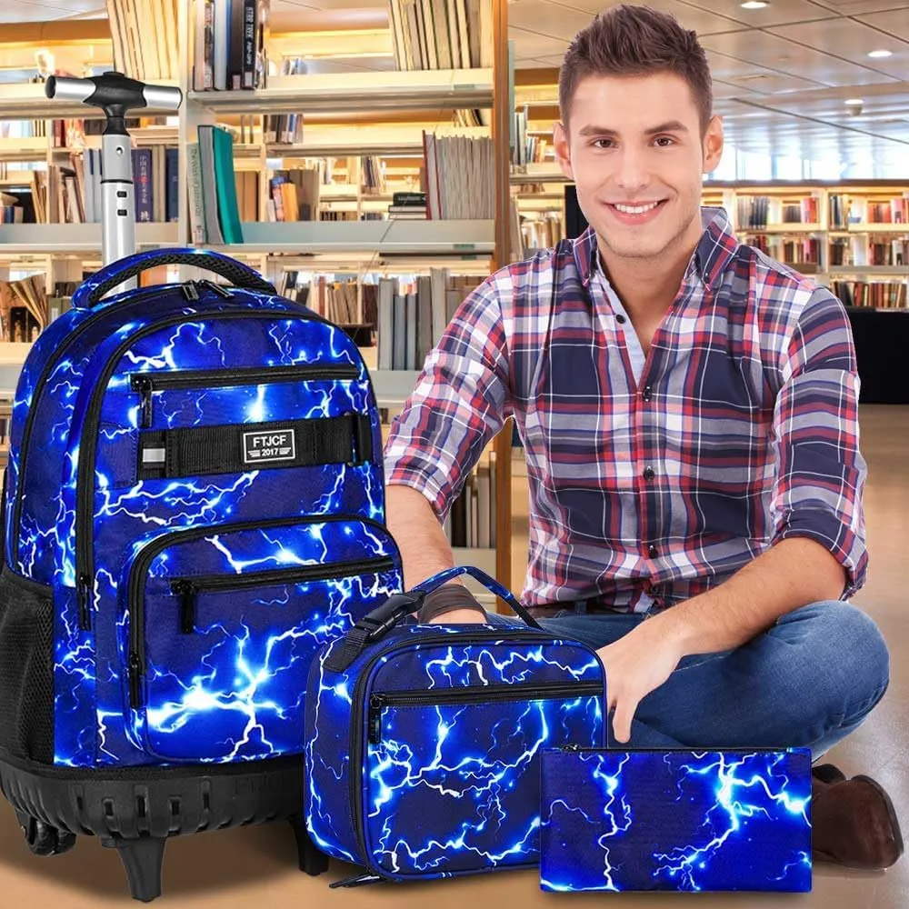 gxtvo Rolling Backpack for Womens and Mens, Adults Wheeled Bookbag with Lunch Box for Girls and Boys.