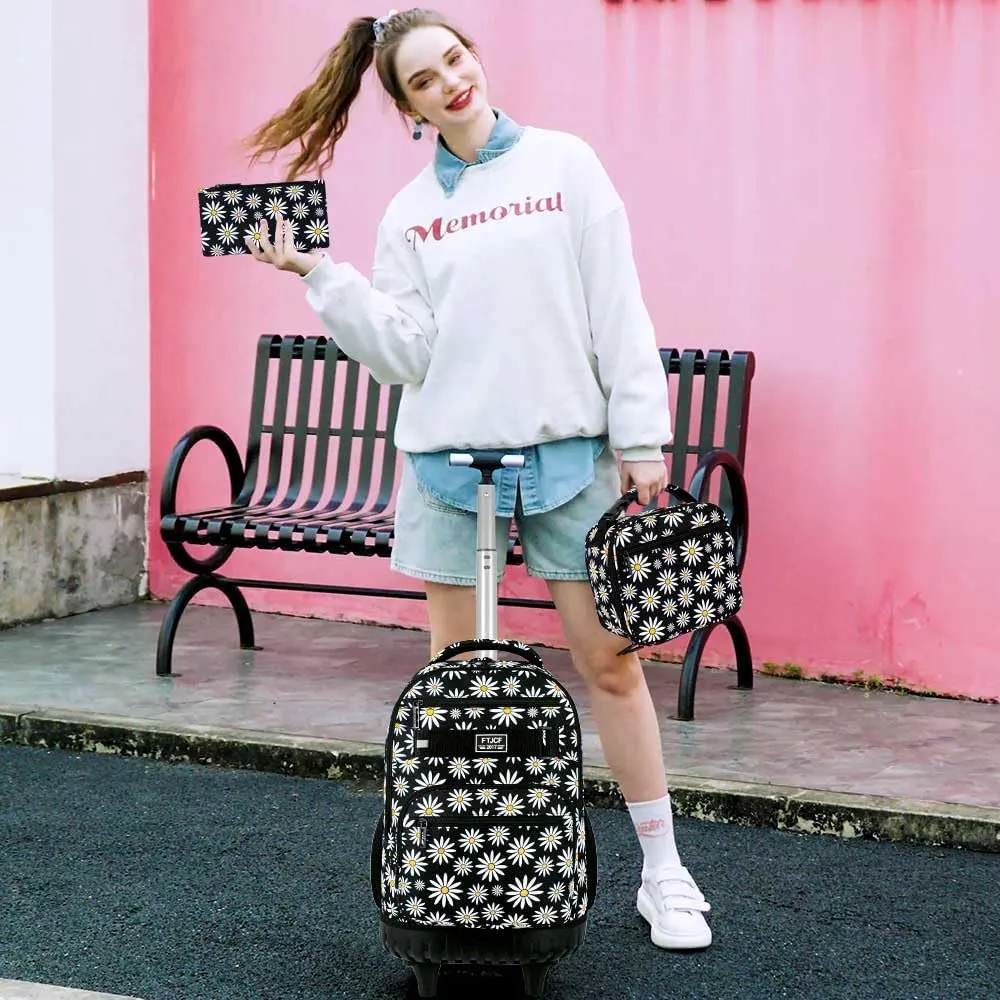 gxtvo Rolling Backpack for Womens and Mens, Adults Wheeled Bookbag with Lunch Box for Girls and Boys.