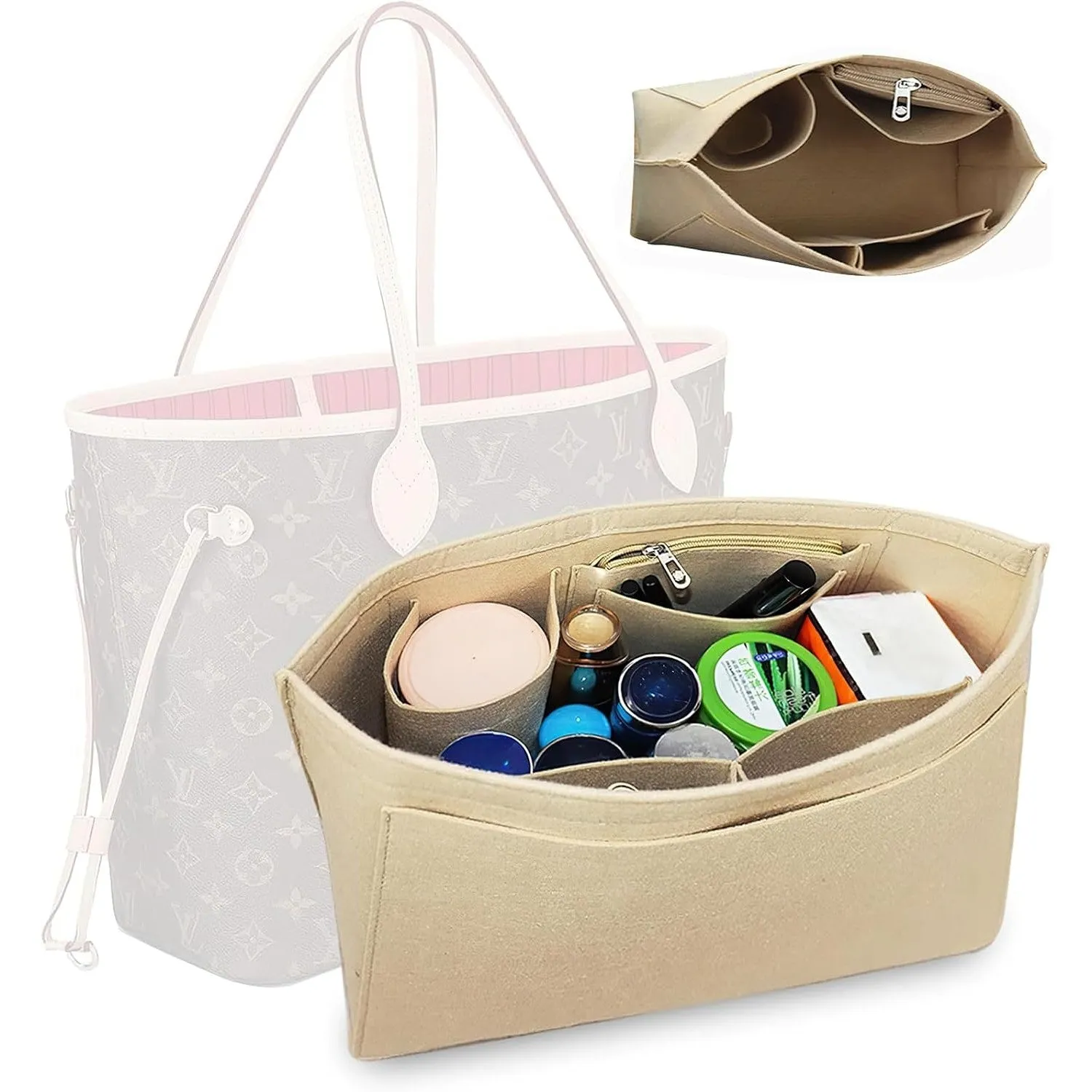Hahamiya Purse Organizer Insert for Longchamp, Multi-Pocket Softened Felt Handbag Organizer, Folding Tote Bag Organizer Insert for Wallet Purse Organizer- (Large, Black)