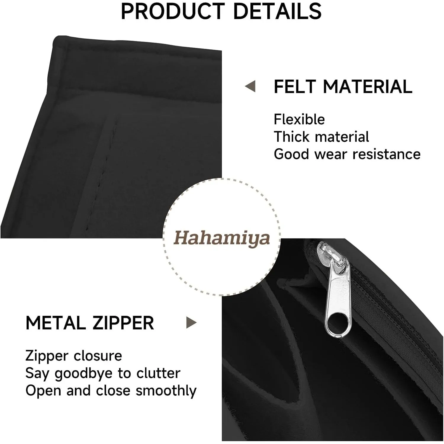 Hahamiya Purse Organizer Insert for Longchamp, Multi-Pocket Softened Felt Handbag Organizer, Folding Tote Bag Organizer Insert for Wallet Purse Organizer- (Large, Black)