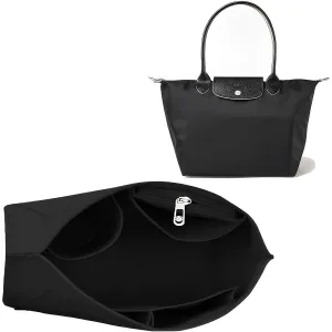 Hahamiya Purse Organizer Insert for Longchamp, Multi-Pocket Softened Felt Handbag Organizer, Folding Tote Bag Organizer Insert for Wallet Purse Organizer- (Large, Black)