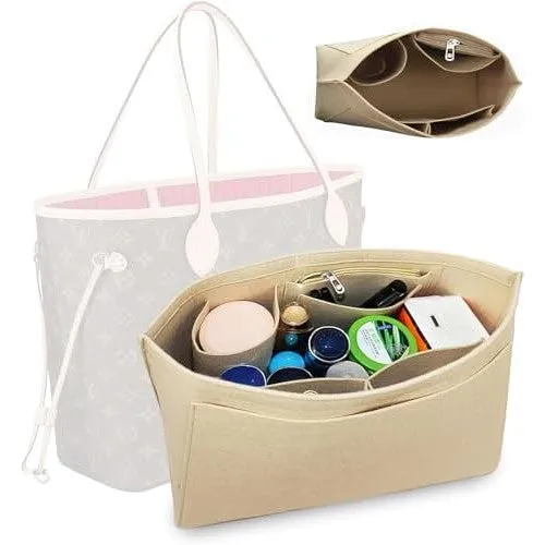 Hahamiya Purse Organizer Insert for Longchamp, Multi-Pocket Softened Felt Handbag Organizer, Folding Tote Bag Organizer Insert for Wallet Purse Organizer- (Large, Black)