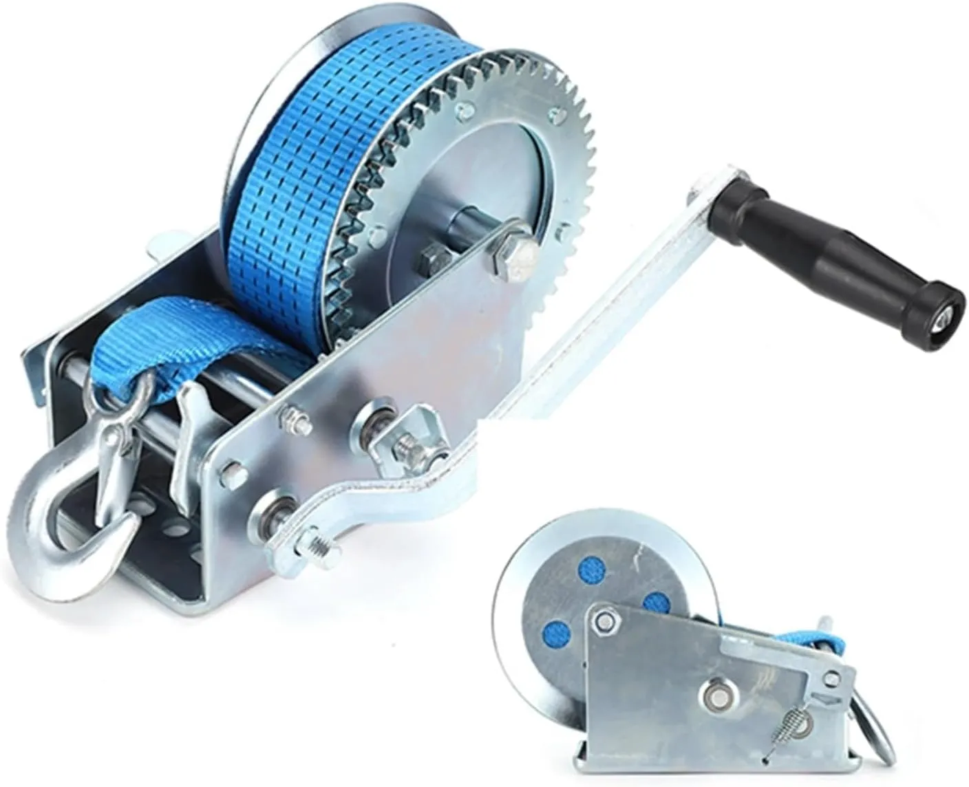 Hand Crank Winch, 1200lb Marine Trailer Hand Winch, Heavy Duty Manual Winch with Belt, 1200lb Load Capacity, Marine ATV Trailer Tool,for Trailer, Boat (Blue 1)