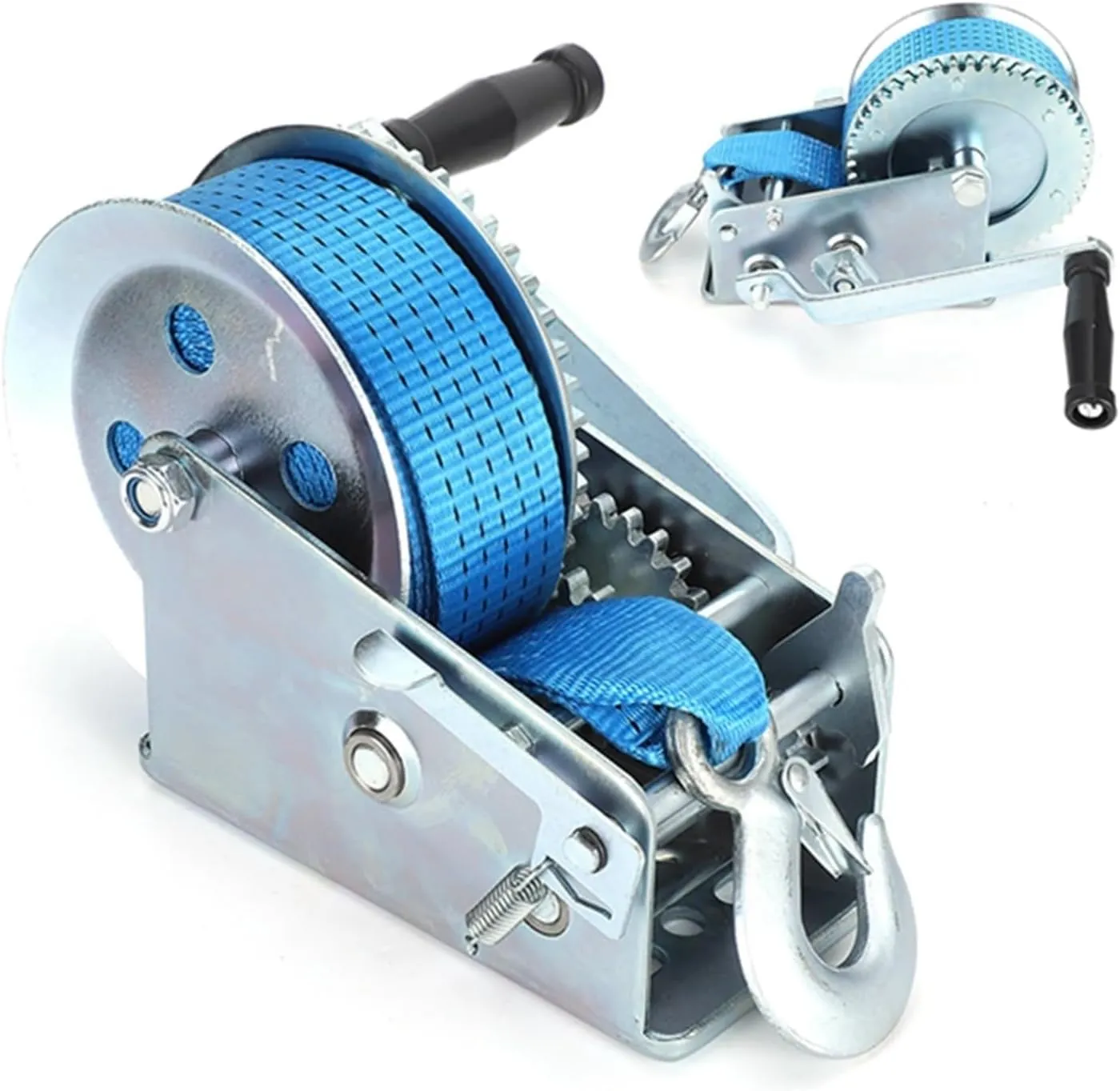Hand Crank Winch, 1200lb Marine Trailer Hand Winch, Heavy Duty Manual Winch with Belt, 1200lb Load Capacity, Marine ATV Trailer Tool,for Trailer, Boat (Blue 1)