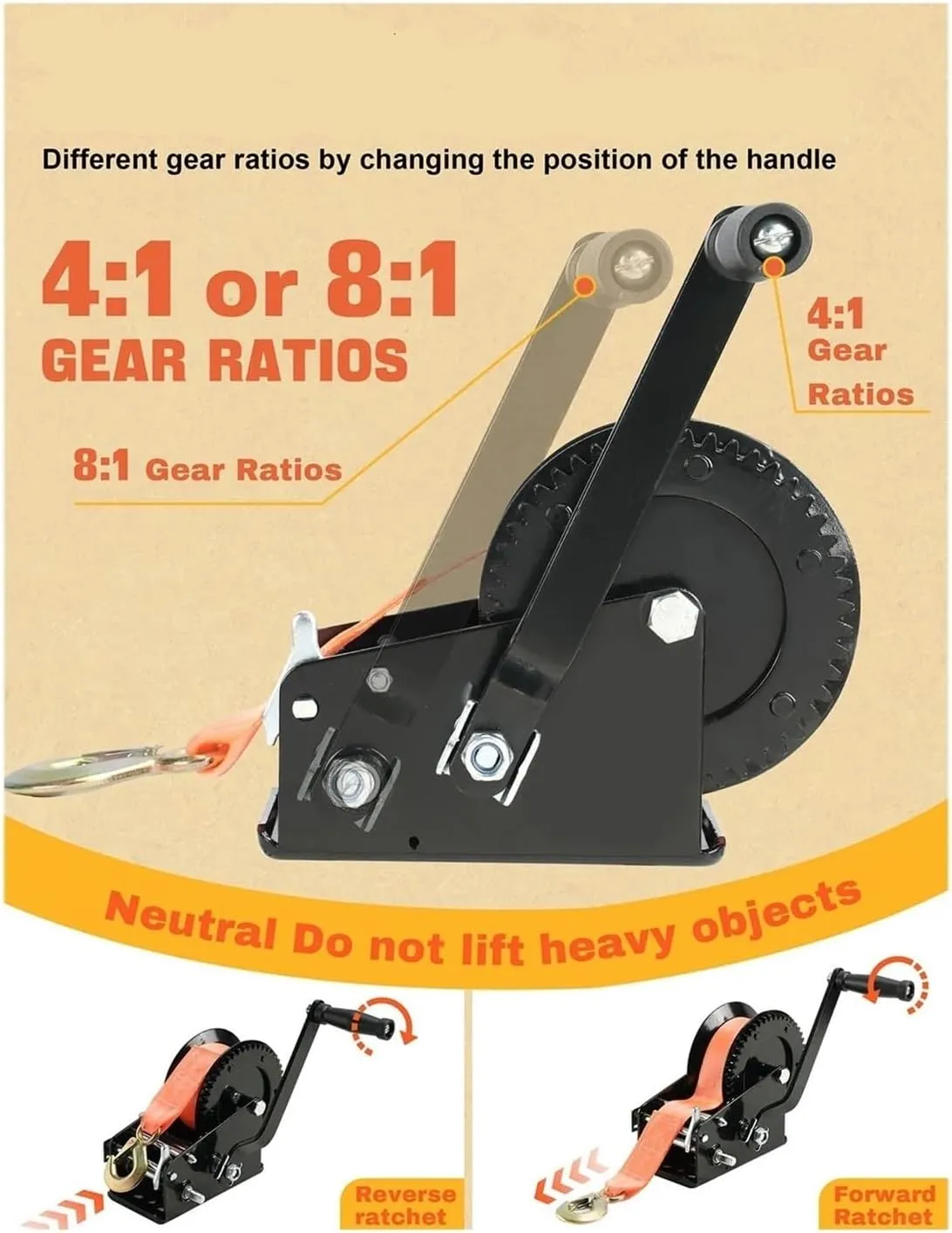 Hand Crank Winch, Steel Hand Winch Heavy Duty Rope Crank 3500lb Winch Trailer Manual Strong Winch Trailer Tool for Trailer Boat Or ATV Towing,for Trailer, Boat (1 3500lb)