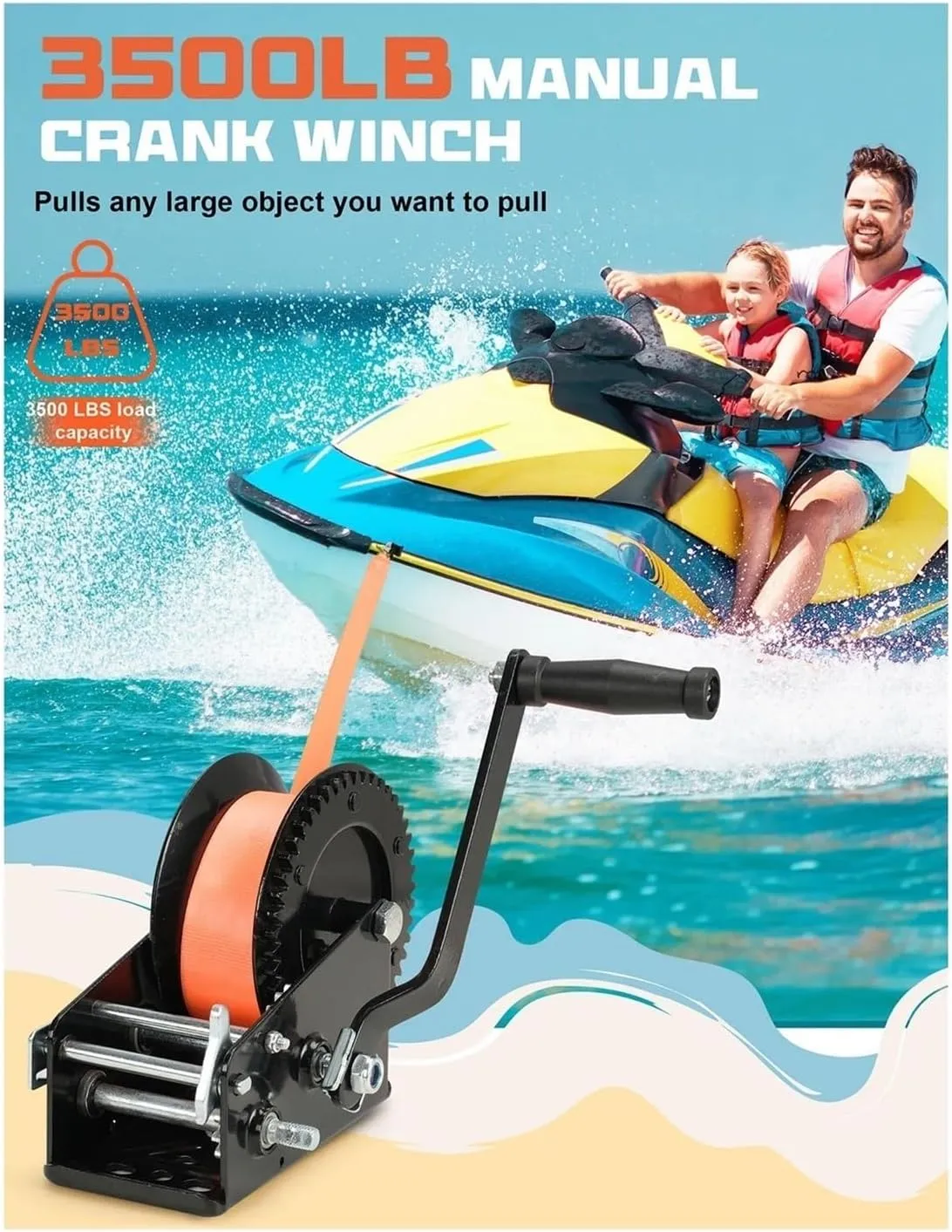 Hand Crank Winch, Steel Hand Winch Heavy Duty Rope Crank 3500lb Winch Trailer Manual Strong Winch Trailer Tool for Trailer Boat Or ATV Towing,for Trailer, Boat (1 3500lb)