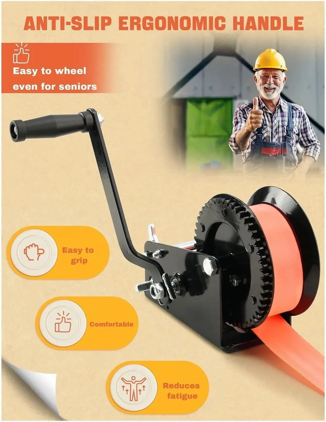 Hand Crank Winch, Steel Hand Winch Heavy Duty Rope Crank 3500lb Winch Trailer Manual Strong Winch Trailer Tool for Trailer Boat Or ATV Towing,for Trailer, Boat (1 3500lb)